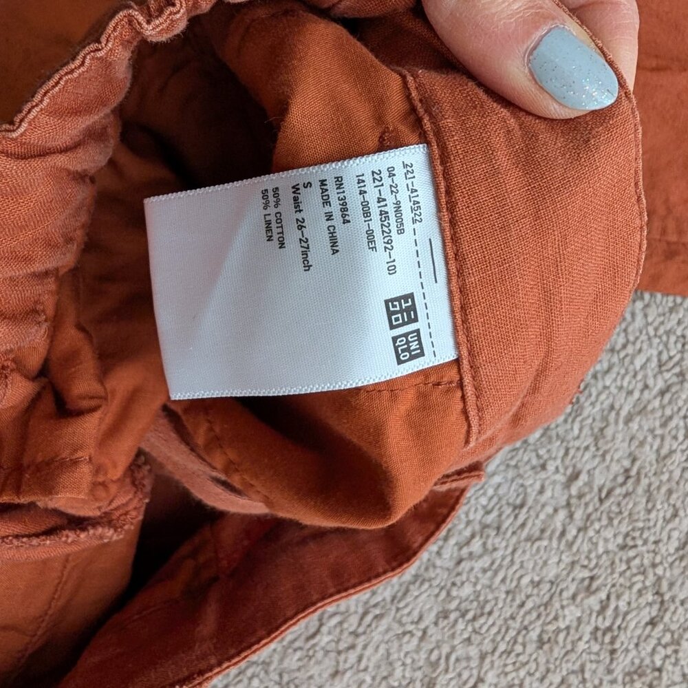 Uniqlo Women’s Burnt Orange Cotton Linen Trousers size 5 - Picture 4 of 10